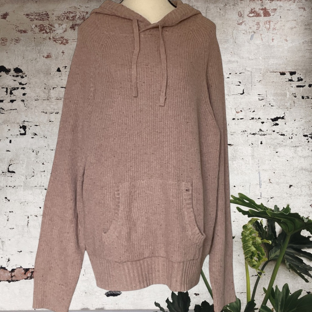 American Eagle rose Pink speckle rib knit kangaroo pocket Hoodie Sweater XL NWT